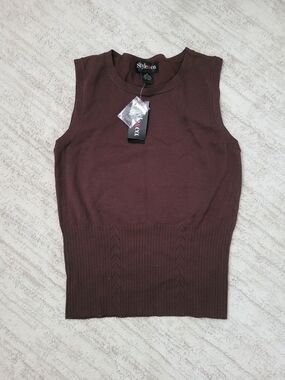 Style & Co. Chocolate Brown Ribbed Waist Sleeveless Knit Tank